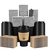 Clawsoff 100 Pack 16 oz Coffee Cups with Lids, Disposable To Go Paper Coffee Cups with Sleeves an...