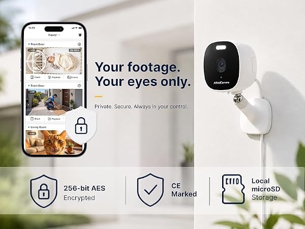 AlfredCam secure camera app with encrypted footage and local microSD stora