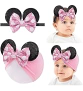 choicbaby Baby Girl Headbands Mouse Ears Headwrap with Sequin Polka Dot Bow Soft Stretchy Nylon H...