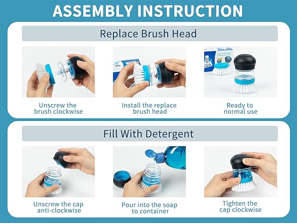 dish cleaning brush with soap dispenser, dishes brush cleaning brush