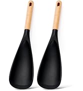2 Pack Silicone Cooking Spoon Spatula, Multi Function Wooden Handle Spoonula for Stirring Serving...