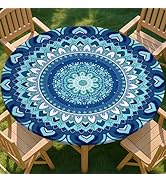 pickyNproud Round Tablecloth Waterproof round fitted tablecloth with elastic Fits 45