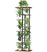 YOCOMEY 8 Tier 9 Potted Wood Tall Plant Stand Metal Rack Indoor, Multiple Flower Pot Holder Shelv...
