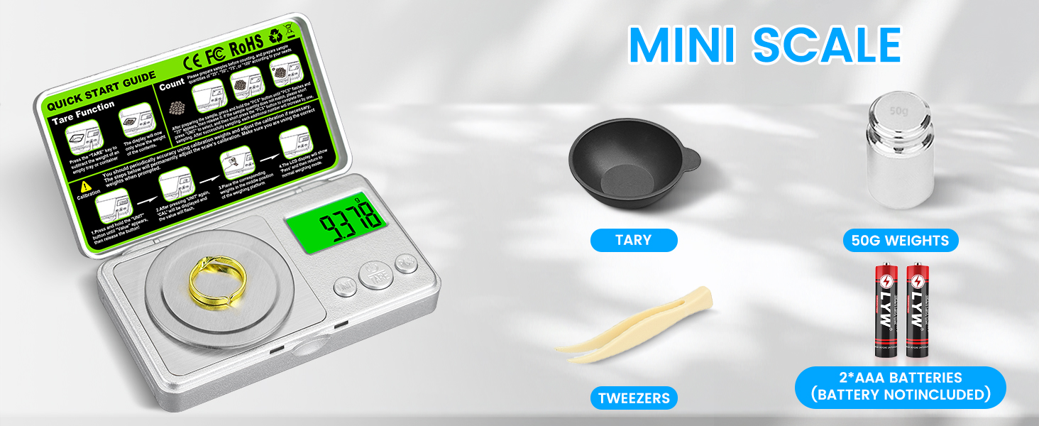 Simple appearance, equipped with weights/trays/tweezers/batteries