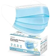 HDFK Face Mask Disposable Adults 3Ply Non-Woven with Nose Clip Ear Loop Blue 50Pack