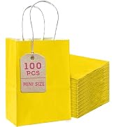 Bakepacker 100 Pcs Bright Yellow Mini Paper Gift Bags with Handles 6"x4.5"x2.5" Party Favor Bags ...