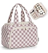 Narwey Checkered Travel Toiletry Bag for Women Large Makeup Bag, Wide-open Cosmetic Make Up Organ...