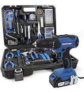 COMOWARE 120 Pcs Home Tool Kit with Drill, 20V Power Tool Combo Kits with 2.0 Ah Li-ion Battery &...
