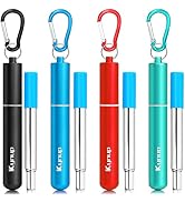 Kynup 4Packs Reusable Straws, Metal Straw with Silicon, Travel Drinking Straws with Metal Case, K...