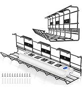 2 Pack DELAMU Under Desk Cable Management Tray, Metal Cord Organizer for Desk, Wire Management Un...