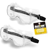 HURRICANE 2 Pack PVC safety goggles, UV400 transparent lenses, with white air valve, anti-fog fun...