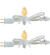 2 Pack Accessory Cord with 2 C7 Led Light Bulb Candelabra-Base E12 Socket White Cord with On/Off ...