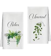 LSJEHTQ Bath Towels Set of 2, Green Eucalyptus Dish Towel for Bathroom Spa Kitchen, Tub Shower Le...