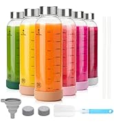 Zukro Glass Water Bottles with Lids 18 oz, 6 Pack Reusable Clear Juice Bottles With Stainless Ste...