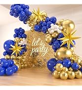 Royal Blue and Gold Balloons Garland Arch Kit, 141pcs Blue Gold White Balloons with Star Foil Bal...