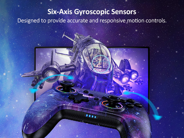 Built-in Six-axis gyroscopic sensors compatible with allmotion-sensing games on the Switch.