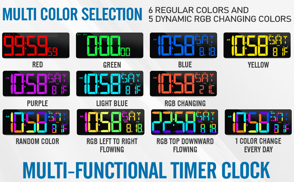 MULTI FUNCTIONAL TIMER CLOCK RGBCHANGING COLORS