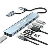 USB Hub 3.0 USB C Hub with SD Card Reader Audio Jack 8 in 1 USB Extender Splitter Multiport Dongl...