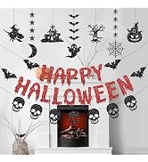Pre-Strung Happy Halloween Banner, Skull Banner and 7 Hanging Garland for Halloween Decorations I...