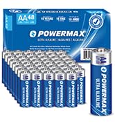 Powermax 48-Count AA Batteries, Ultra Long Lasting Alkaline Battery, 10-Year Shelf Life, Reclosab...