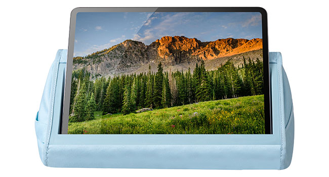 Tablet pillow stand with a 13 inch tablet in the slot