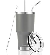 D·S 30oz Grey Tumbler Stainless Steel Insulated Travel Mug with Straw Lid Cleaning Brush (30oz Grey)