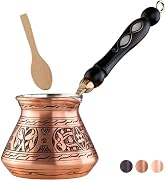 BCS 12 Oz Copper Turkish Greek Arabic Coffee Pot with Wooden Handle (4 servings) Cezve Ibrik Brik...