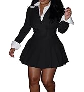 Inroserm Womens 2 Piece Outfits Business Casual Cropped Blazer Jacket and High Waist Pleated Mini...