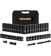 WIILDIS 3/8" Drive Impact Socket Set, 48-Piece Standard SAE (5/16" to 3/4") and Metric (8-22mm) S...