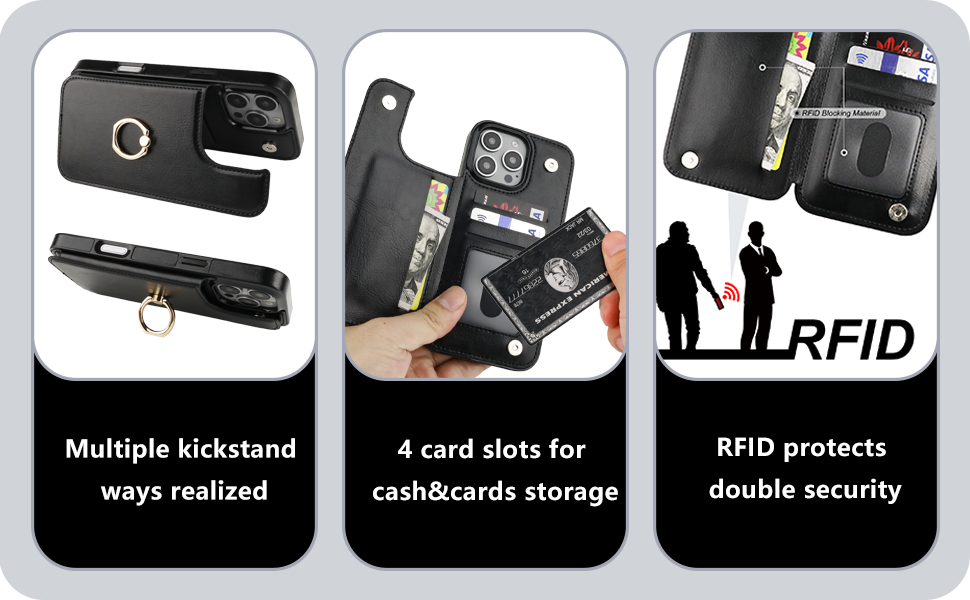 Wallet Case with Ring Holder for iPhone 16 Pro Max with Card Holder