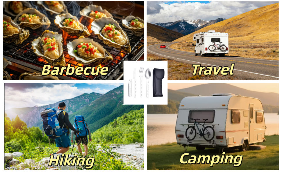 4 in 1 Camping Utensil – Spoon, Fork, Knife & Bottle/Can Opener Combo