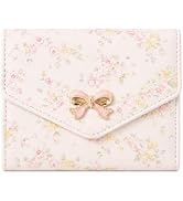 Sunwel Fashion Floral Wallet with Pink Bow Small Bifold Wallet with Zipper Coin Pouch Card Slots ...