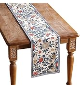 patdrea Designer Blue Cottage Rustic Floral Patterned Linen Table Runner 71 Inch Long,Wrinkle Res...