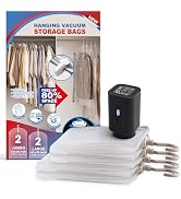 Hanging Vacuum Storage Bags For Clothes with Electric Pump, 4 Pack Large Hanging Space Saver Bags...