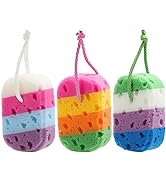 3 Pieces Exfoliating Bath Sponge Body Sponges Shower Loofah Soft Bathing Pouf Foam Lufa Body Scru...