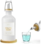 White Glass Mouthwash Dispenser for Bathroom Countertop – 14oz/410ml Refillable Mouthwash Contain...