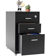 DEIGEHJRE 3-Drawer Mobile File Cabinet with Lock, 18.3" H Filing Cabinet Under Desk, Tag Jacks & ...