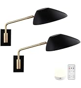Folux Rechargeable Wall Sconce Set of 2, Battery Wireless Swing Arm Wall Lamps with Remote, Stepl...