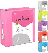 3 Inch Binder 3 Ring Binders Pink, Slant D-Ring 3” Clear View Cover with 2 Inside Pockets, Heavy ...
