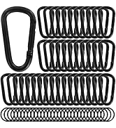 Heavy Duty Aluminum D Carabiner Clips & Key Rings, Black & Sliver Corrosion Resistant Keychain fo...