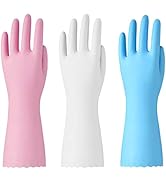 Bamllum Rubber Cleaning Gloves - 3 Pairs Latex Free Kitchen Cleaning Gloves with Cotton Liner- Ho...