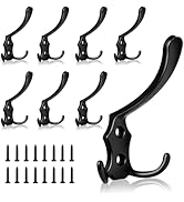 POZEAN Coat Hooks Wall Mounted Heavy Duty Double Coat Hook, 8 Pack Large Metal Black Coat Hooks w...