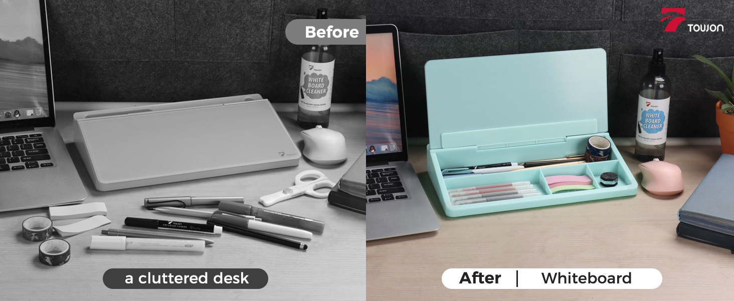 glass desktop whiteboard with organization