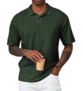 JMIERR Mens Polo Shirt Textured Knit Button Casual Short Sleeve Summer Vacation Beach Stretchy Go...