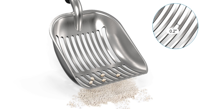 cat litter scooper is designed with big shovel and wide slits, easy to sift litter clump out