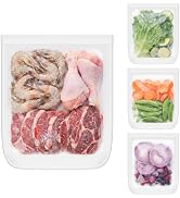 Extra Large Reusable Silicone Freezer Bags 4 Pack, 0.8 Gallon/3000ml, 100% Silicone Food Storage ...