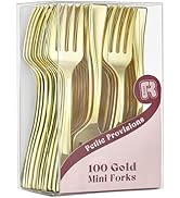 100 Pack Gold Mini Forks - 4 Inch Gold Dessert Forks - Heavy duty Mini Forks For Appetizers, Tast...