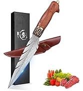ROCOCO Feather Viking Knife Japanese Forged in Fire Boning Knife Fancy Kitchen Cleaver with Sheat...