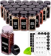 25 Spice Jars with 547 Labels- Glass Spice Jars with Black Metal Caps, 4oz Empty Spice Containers...