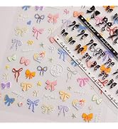Bow Nail Stickers Decals Cute Nail Art Stickers Colorful Nail Decals 5D Self Adhesive Bow Knot Na...